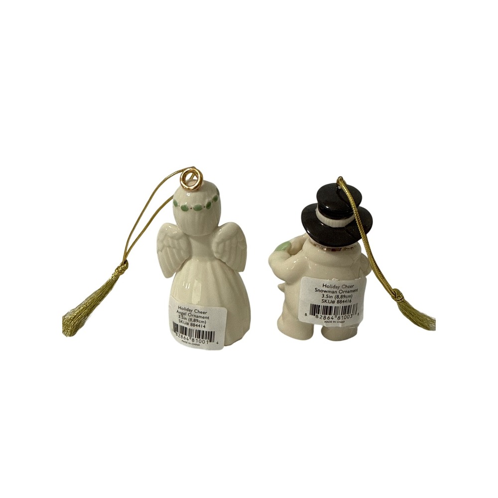 Lenox Holiday Cheer Ornaments Set 2 Angel Snowman OS Ivory Excellence Porcelain - Picture 4 of 4